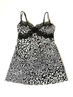 Victoria’s Secret Black & White Leopard Lace Satin Chemise